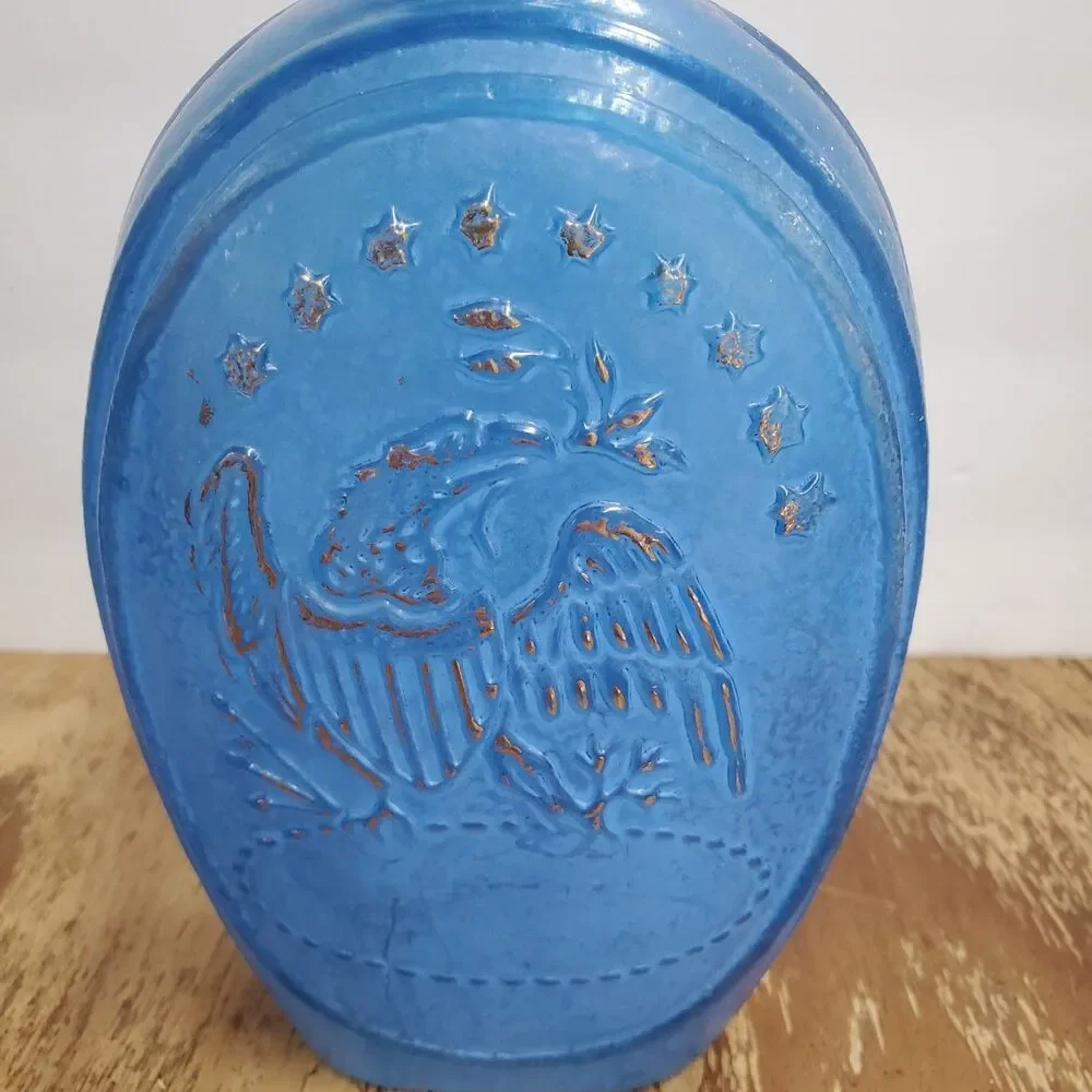 1970 Ezra Brooks Never Surrender Blue Glass Whiskey Bourbon Decanter Bottle